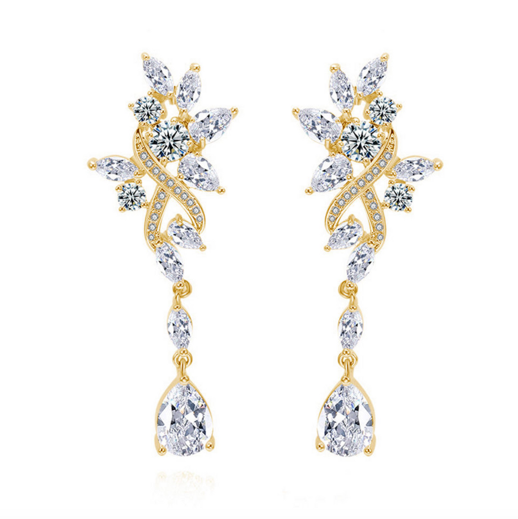 Women’s Leaf Cluster Zircon Teardrop Dangle Earrings