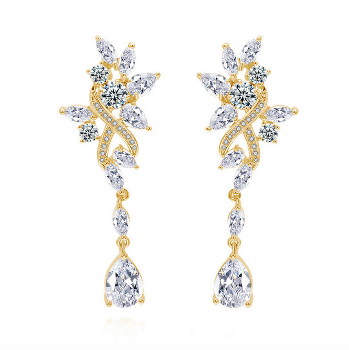 Women’s Leaf Cluster Zircon Teardrop Dangle Earrings