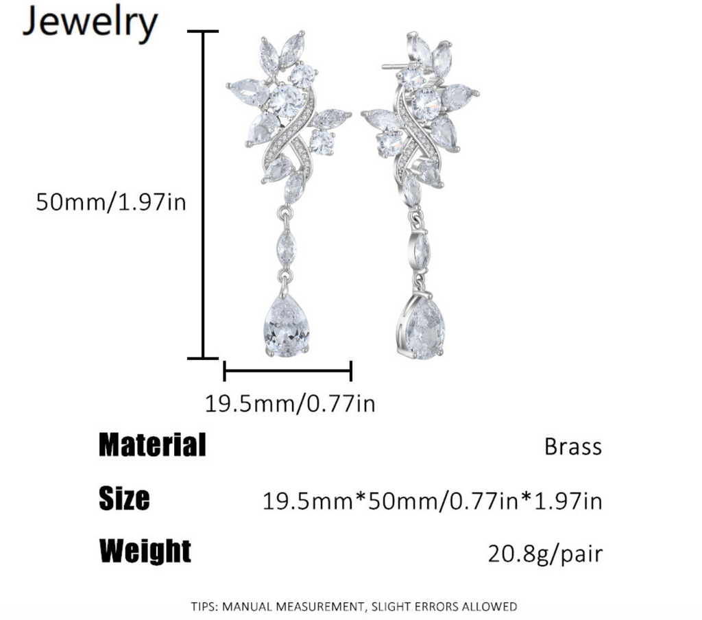 Women’s Leaf Cluster Zircon Teardrop Dangle Earrings