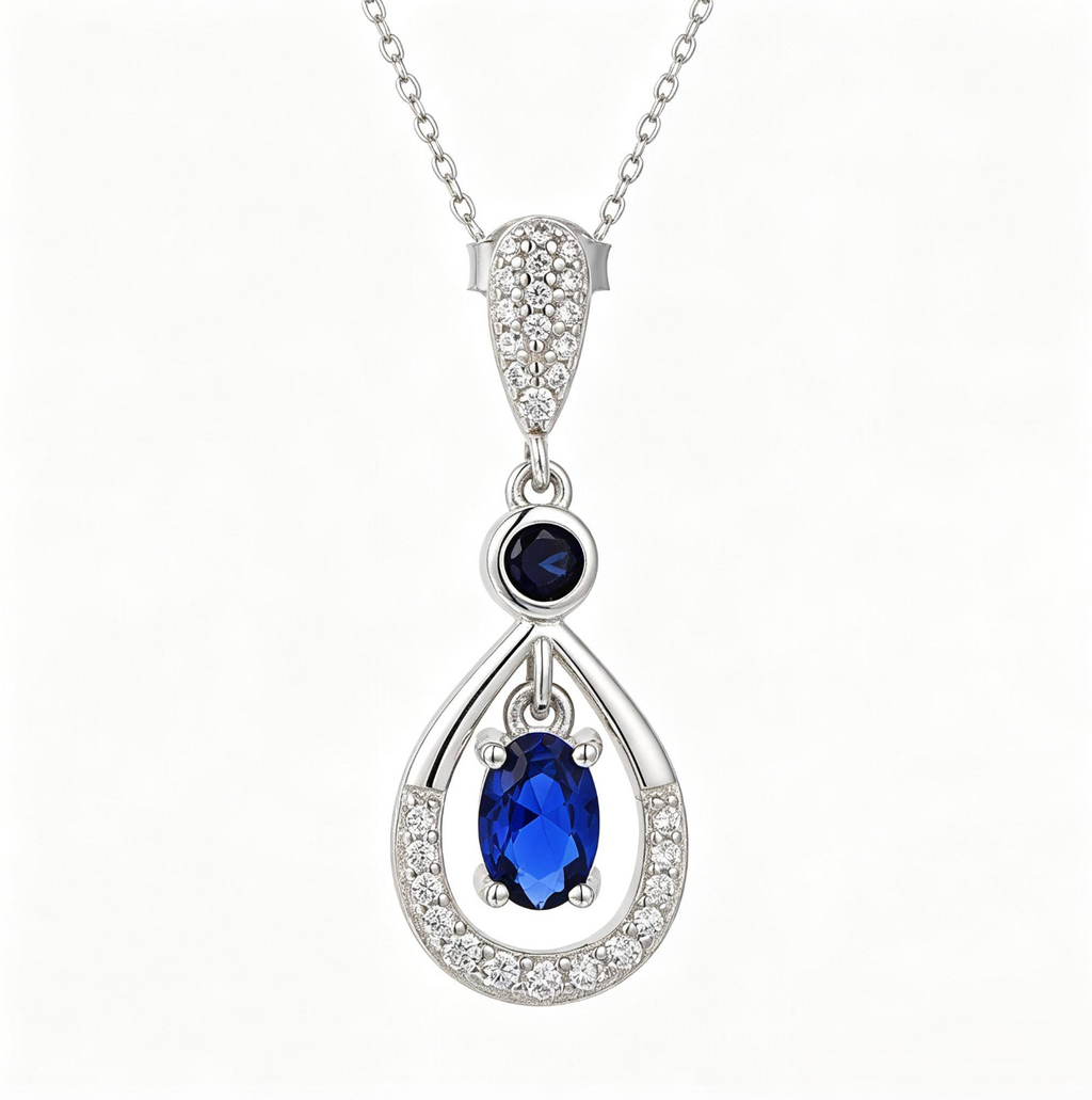 Blue Zircon Teardrop Pendant Necklace
