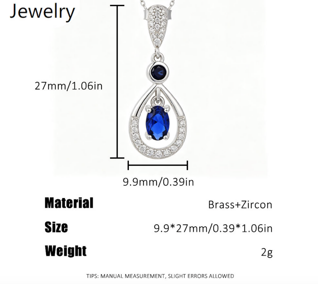 Blue Zircon Teardrop Pendant Necklace