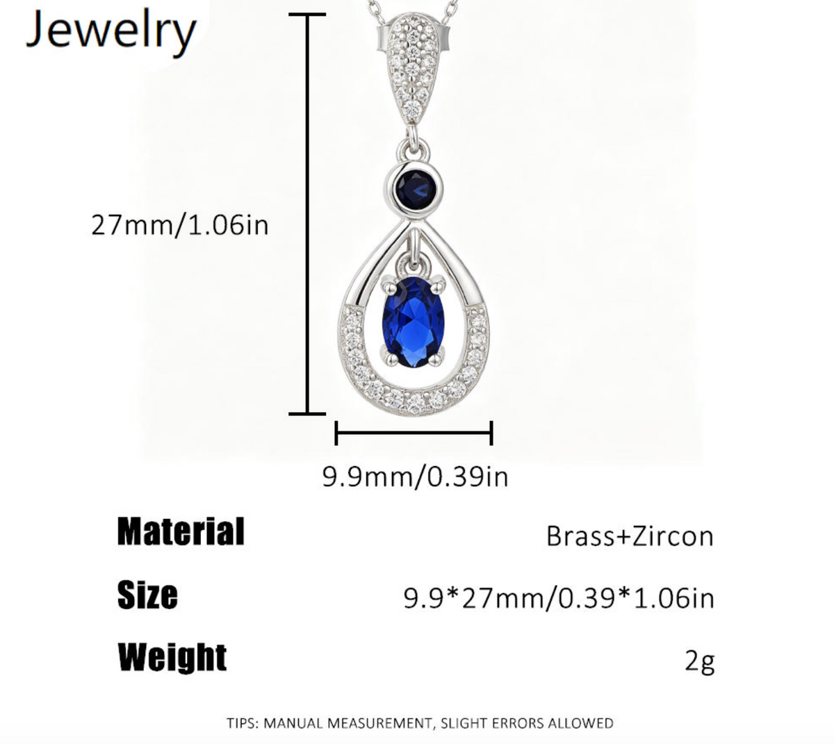 Blue Zircon Teardrop Pendant Necklace