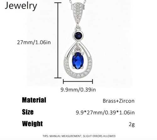Blue Zircon Teardrop Pendant Necklace
