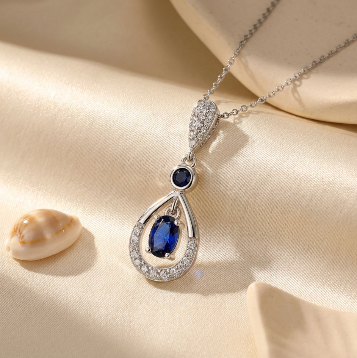 Blue Zircon Teardrop Pendant Necklace