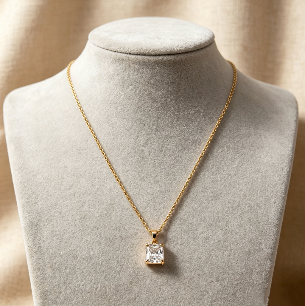 Stainless Steel Pendant Necklace with Emerald