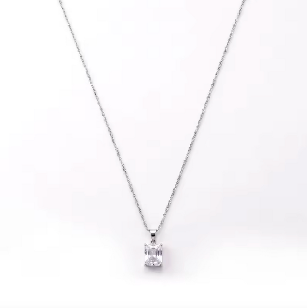 Stainless Steel Pendant Necklace with Emerald