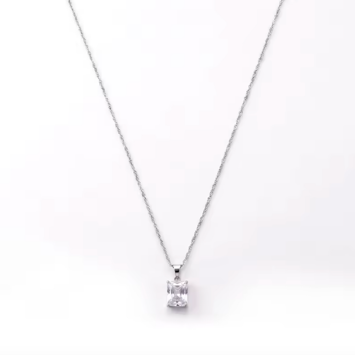 Stainless Steel Pendant Necklace with Emerald