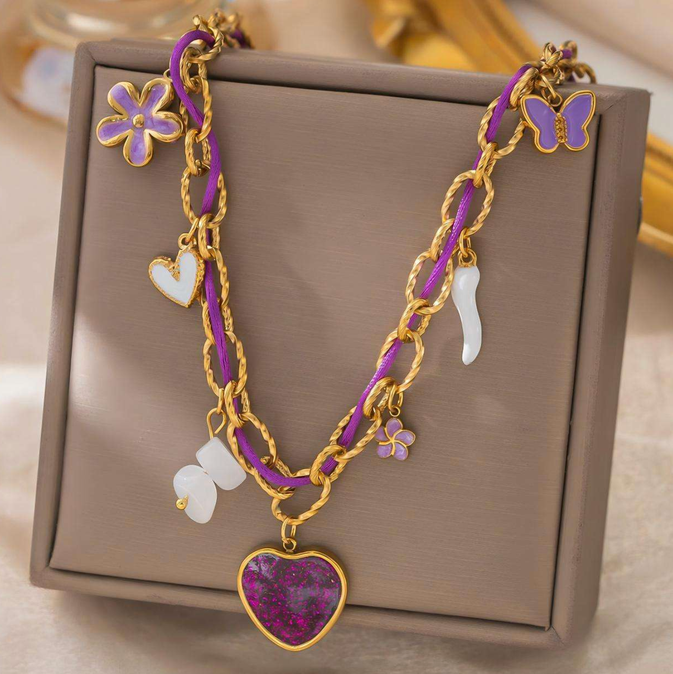 Elegant Purple Rope Heart Necklace