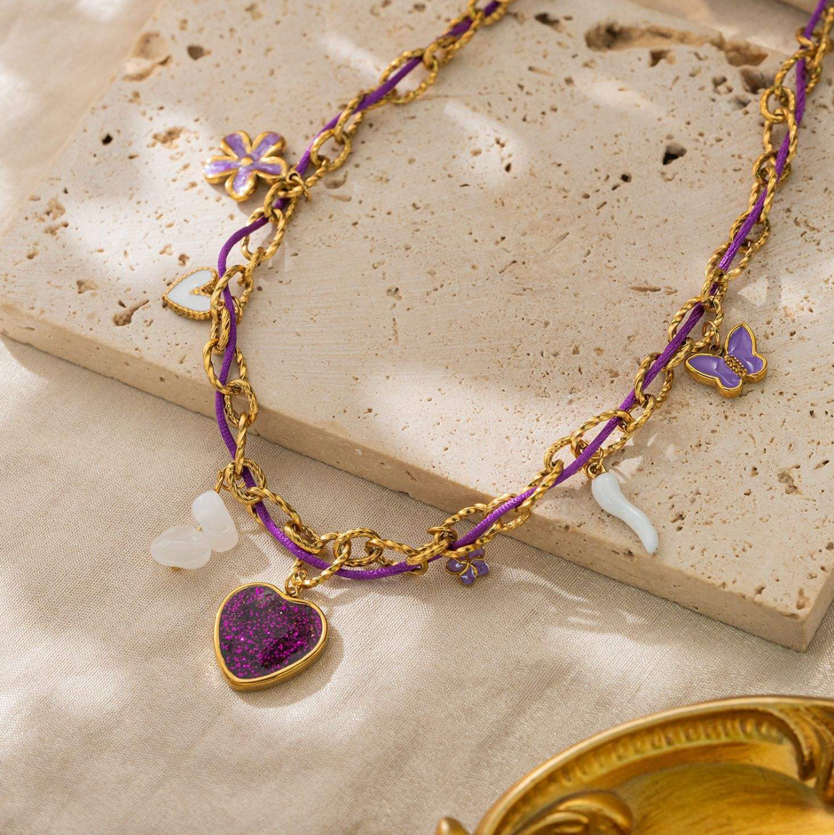 Elegant Purple Rope Heart Necklace