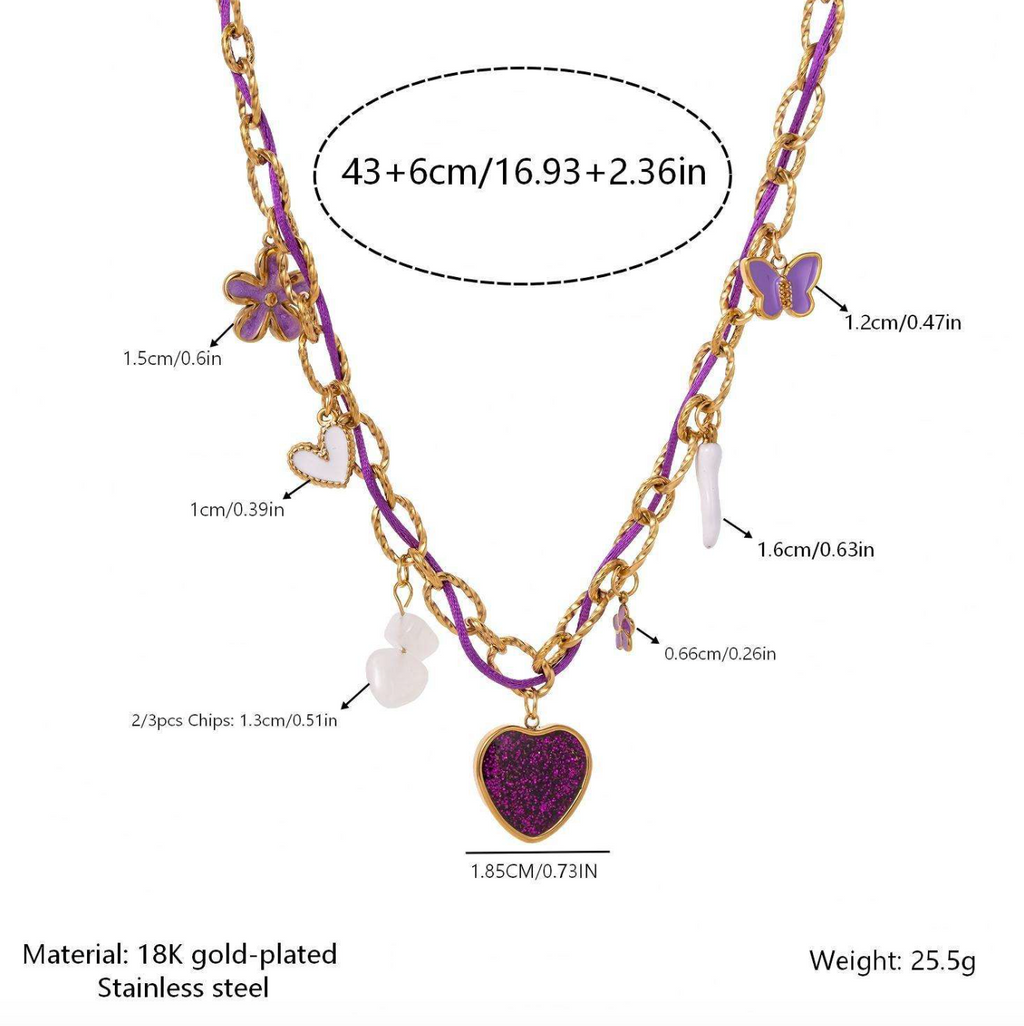 Elegant Purple Rope Heart Necklace