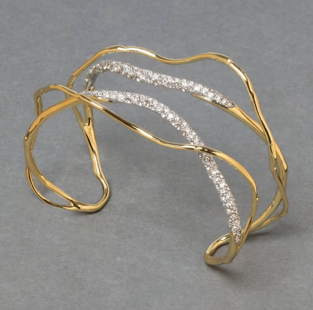 Fashionable 18K Gold-Plated Brass Zirconia Open Bangle