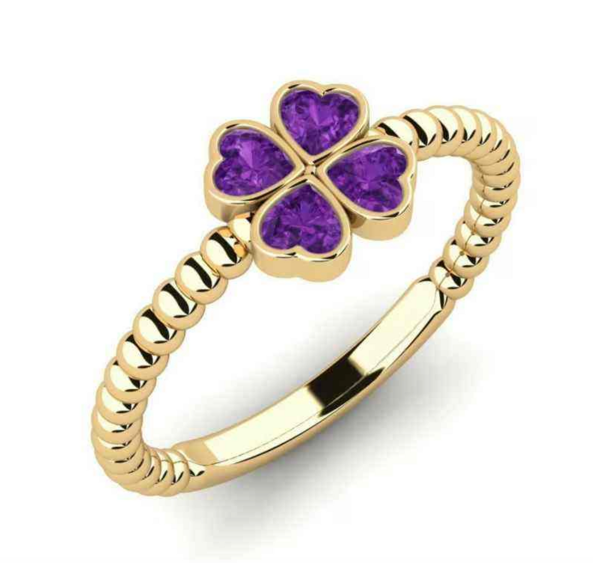 Purple Heart Zircon Four-Leaf Clover Ring