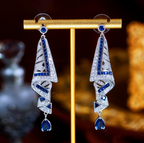 Glamorous Blue Cubic Zirconia Long Dangle Drop Earrings