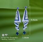 Glamorous Blue Cubic Zirconia Long Dangle Drop Earrings