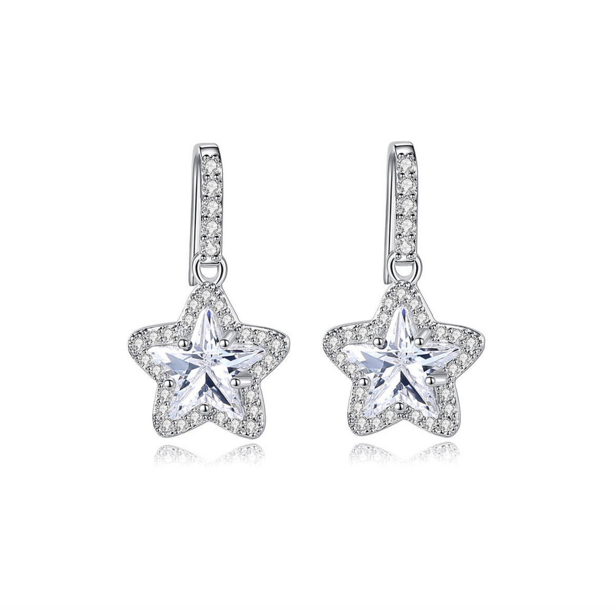 Star Pave Zircon Halo Dangle Earrings