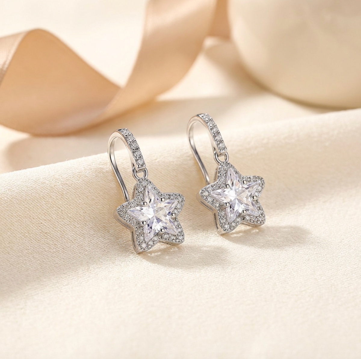 Star Pave Zircon Halo Dangle Earrings