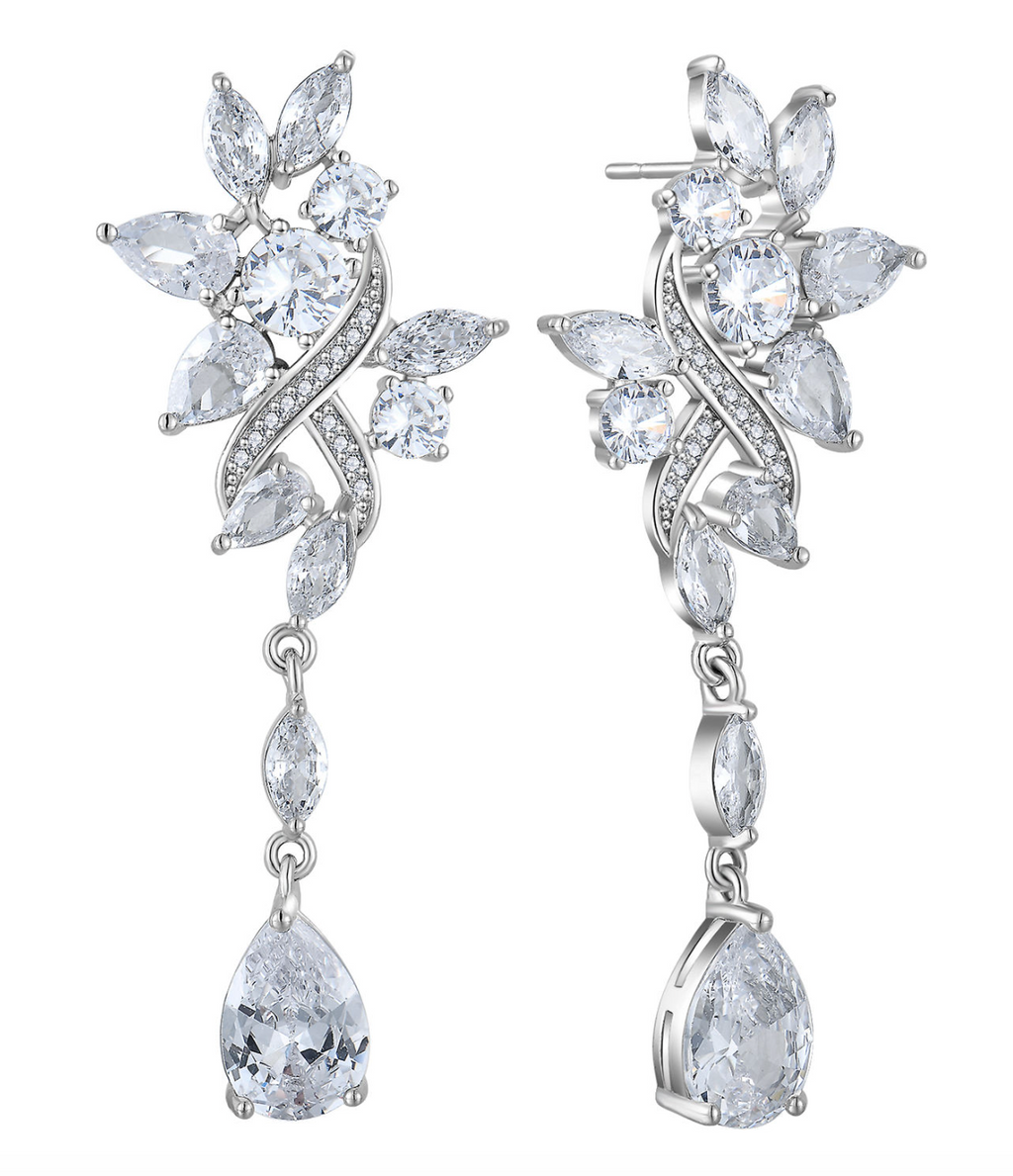 Women’s Leaf Cluster Zircon Teardrop Dangle Earrings