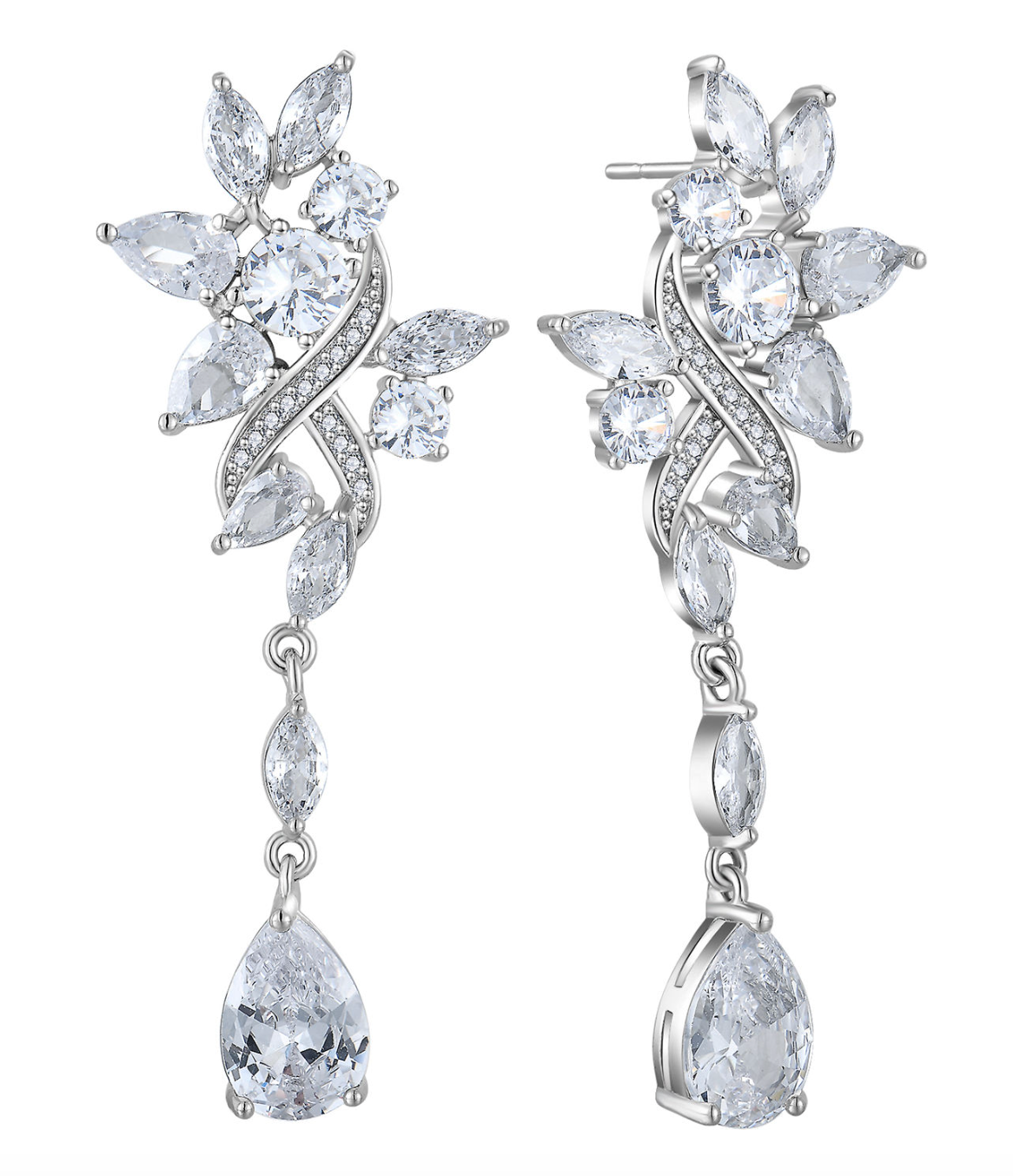 Women’s Leaf Cluster Zircon Teardrop Dangle Earrings